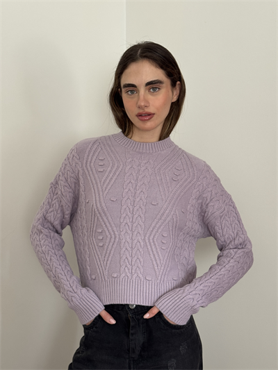 Retrobird Embossed Pattern Lilac Knit Sweater