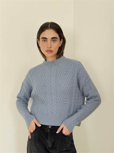 Retrobird Embossed Patterned Indigo Knitwear Sweater