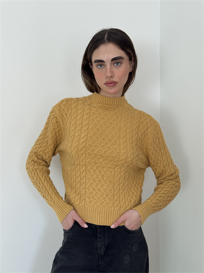 Retrobird Patterned Mustard Knit Sweater