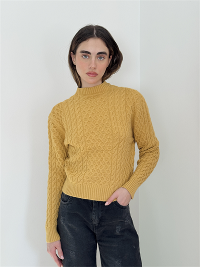 Retrobird Patterned Mustard Knit Sweater