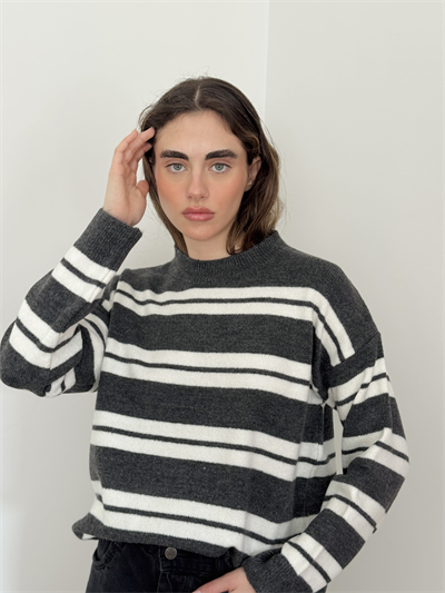 Retrobird Striped Smoke Gray Knit Sweater