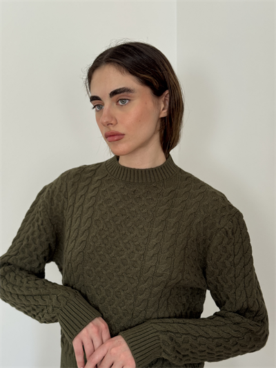 Retrobird Patterned Khaki Knitwear Sweater