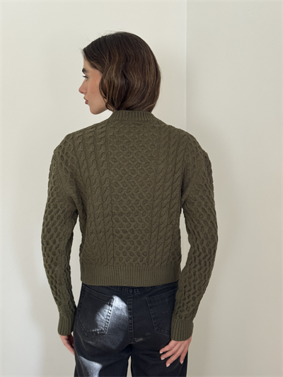 Retrobird Patterned Khaki Knitwear Sweater