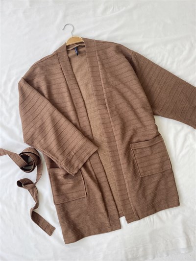 Retrobird Unisex Cepli Kışlık Kahverengi Hırka Kimono