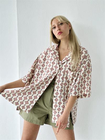 Retrobird Unisex Standart Model Somon Renkli Oversize Retro Yaka Gömlek