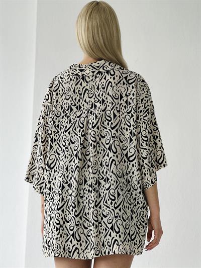 Retrobird Unisex Model Gömlek Yaka Siyah Krem Oversize Retro Gömlek