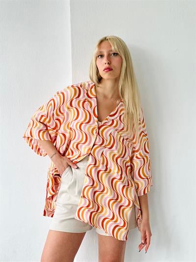 Retrobird Unisex Standart Model Hardal Renkli Oversize Retro Yaka Gömlek