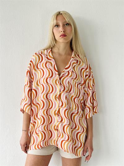 Retrobird Unisex Standart Model Hardal Renkli Oversize Retro Yaka Gömlek