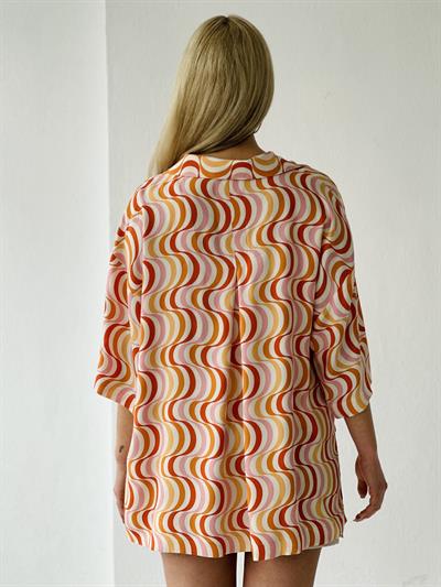 Retrobird Unisex Standart Model Hardal Renkli Oversize Retro Yaka Gömlek