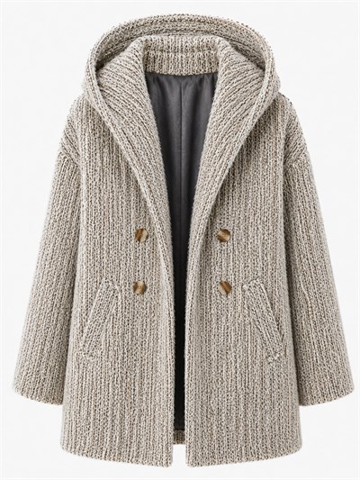 Retrobird Urban Retro Kapüşonlu Oversize Krem Ceket Kaban