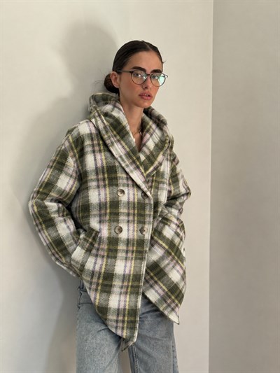 Retrobird Urban Retro Kapüşonlu Oversize Yeşil Lila Ceket Kaban