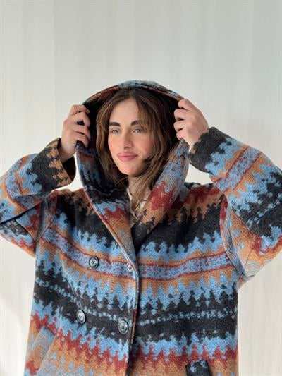 Retrobird Urban Retro Kapüşonlu Çok Renkli Oversize Ceket Kaban