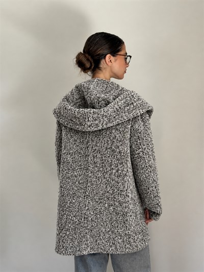 Retrobird Urban Retro Kapüşonlu Oversize Gri Ceket Kaban