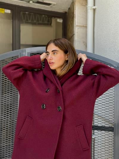 Retrobird Urban Retro Kapüşonlu Oversize Bordo Ceket Kaban