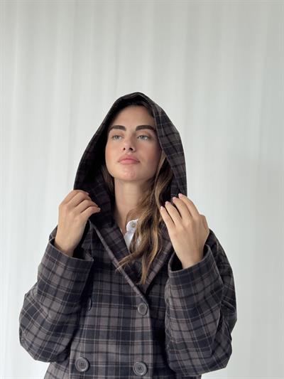 Retrobird Urban Retro Kapüşonlu Oversize Füme Ceket Kaban