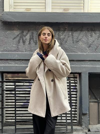 Retrobird Urban Retro Kapüşonlu Oversize Bej Ceket Kaban