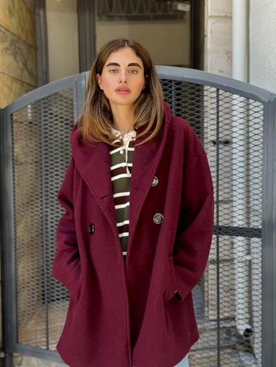 Retrobird Urban Retro Kapüşonlu Oversize Bordo Ceket Kaban