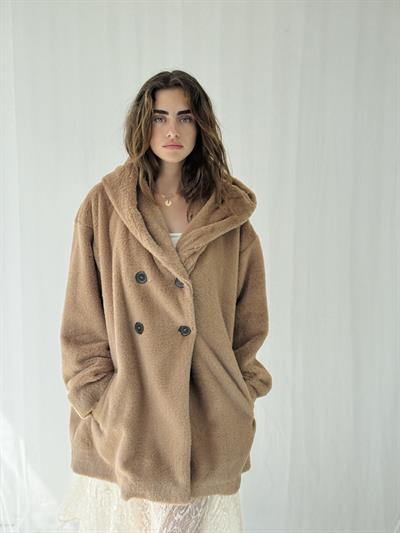 Retrobird Urban Retro Kapüşonlu Oversize Camel Ceket Kaban