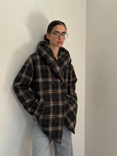 Retrobird Urban Retro Kapüşonlu Oversize Koyu Kahve Ceket Kaban
