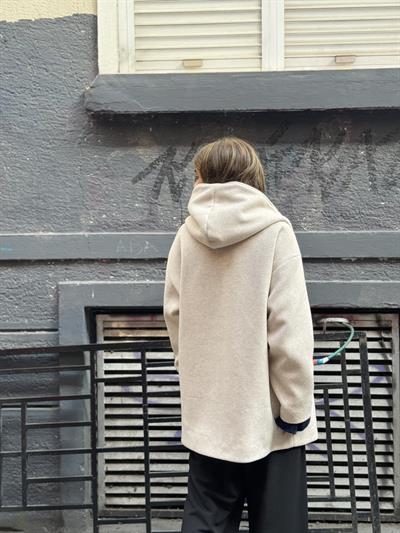 Retrobird Urban Retro Kapüşonlu Oversize Bej Ceket Kaban