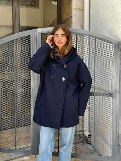 Retrobird Urban Retro Kapüşonlu Oversize Lacivert Ceket Kaban