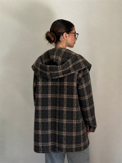Retrobird Urban Retro Kapüşonlu Oversize Koyu Kahve Ceket Kaban