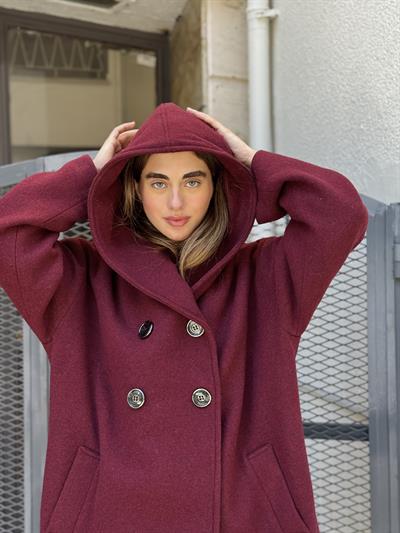 Retrobird Urban Retro Kapüşonlu Oversize Bordo Ceket Kaban