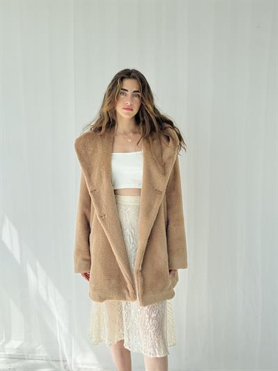 Retrobird Urban Retro Kapüşonlu Oversize Camel Ceket Kaban