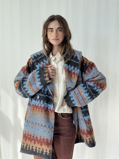 Retrobird Urban Retro Kapüşonlu Çok Renkli Oversize Ceket Kaban