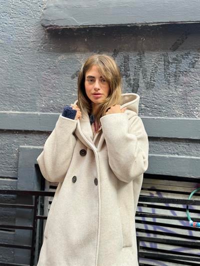 Retrobird Urban Retro Kapüşonlu Oversize Bej Ceket Kaban