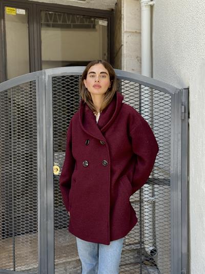 Retrobird Urban Retro Kapüşonlu Oversize Bordo Ceket Kaban