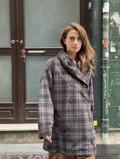 Retrobird Urban Retro Kapüşonlu Oversize Füme Ceket Kaban