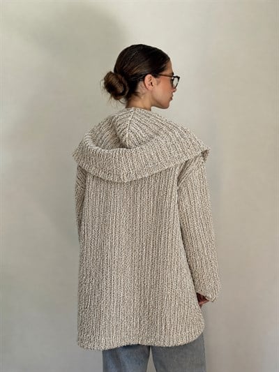 Retrobird Urban Retro Kapüşonlu Oversize Krem Ceket Kaban