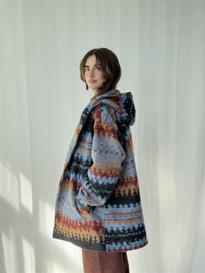 Retrobird Urban Retro Kapüşonlu Çok Renkli Oversize Ceket Kaban