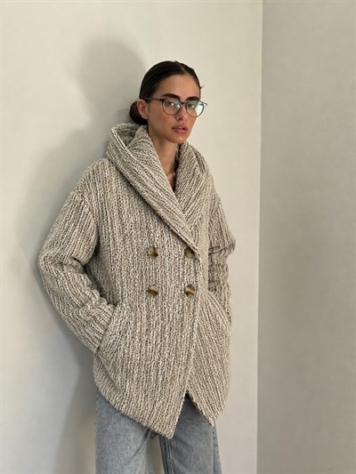 Retrobird Urban Retro Kapüşonlu Oversize Krem Ceket Kaban