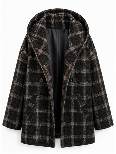Retrobird Urban Retro Kapüşonlu Oversize Koyu Kahve Ceket Kaban