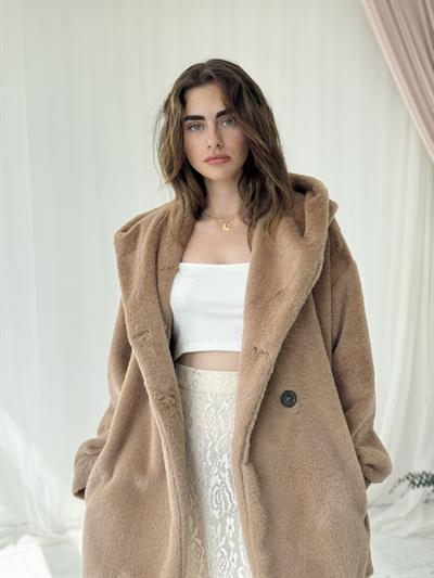 Retrobird Urban Retro Kapüşonlu Oversize Camel Ceket Kaban