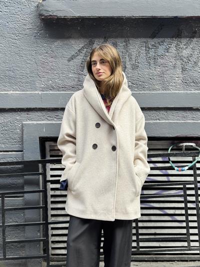 Retrobird Urban Retro Kapüşonlu Oversize Bej Ceket Kaban