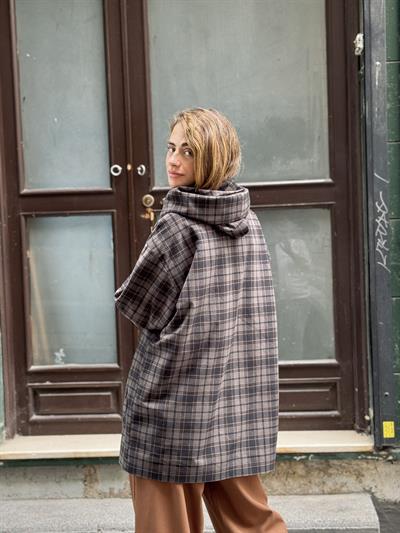 Retrobird Urban Retro Kapüşonlu Oversize Füme Ceket Kaban