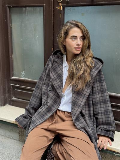 Retrobird Urban Retro Kapüşonlu Oversize Füme Ceket Kaban