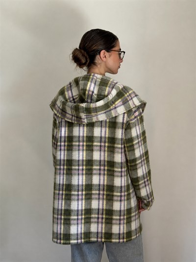 Retrobird Urban Retro Kapüşonlu Oversize Yeşil Lila Ceket Kaban