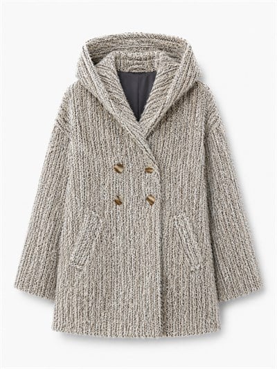 Retrobird Urban Retro Kapüşonlu Oversize Krem Ceket Kaban