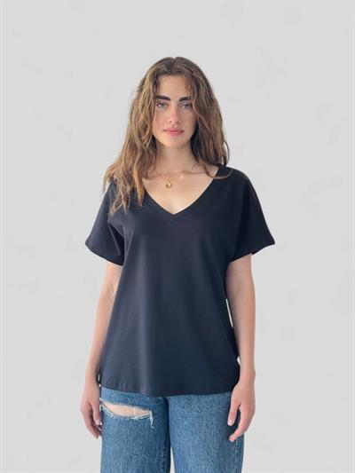Retrobird Black V-Neck Loose T-Shirt Top