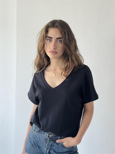 Retrobird Black V-Neck Loose T-Shirt Top