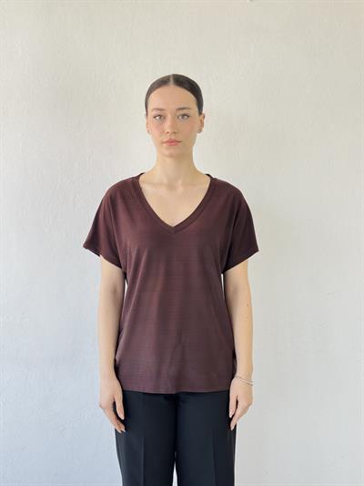 Retrobird V-Neck Loose Brown T-Shirt Top