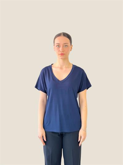 Retrobird V-Neck Flowy Navy Blue T-Shirt Top