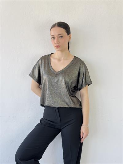 Retrobird V-Neck Flowy Glittery T-Shirt Top