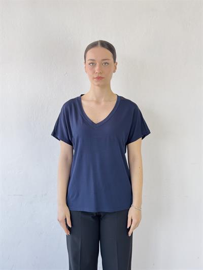 Retrobird V-Neck Flowy Navy Blue T-Shirt Top