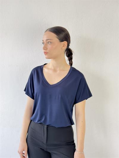 Retrobird V-Neck Flowy Navy Blue T-Shirt Top