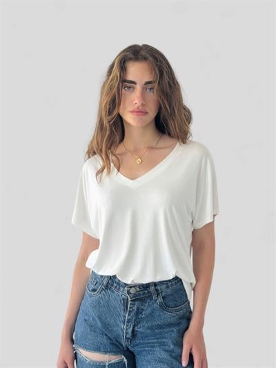 Retrobird White V-Neck Loose T-Shirt Top